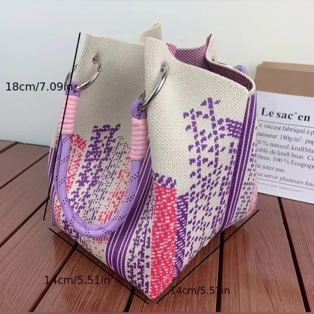 NWOT Stylish Purple and Pink Embroidered Knit Women's Bag